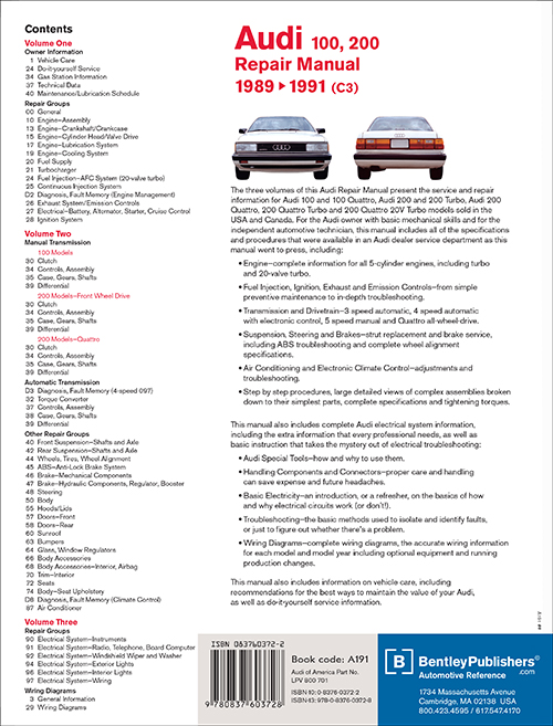 Audi
100, 200: 1989-1991 Repair Manual back cover