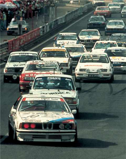 Just after the start of the 1986 Spa 24 Hours in Belgium. The big 6 Series often faced strong opposition from quicker Rover V8s, V12 Jaguars, and turbocharged Volvos and Fords, but won regularly in longer events such as at Spa.