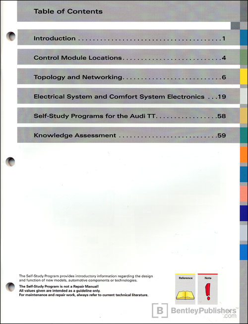 The 2008 Audi TT Electrical and Infotainment Systems Technical Service Training Self-Study Program Table of Contents