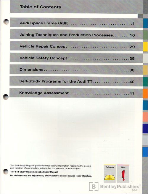 The 2008 Audi TT Body Technical Service Training Self-Study Program Table of Contents