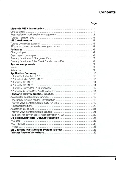 Audi Motronic ME 7 Engine Management System Design and Function Technical Service Training Self-Study Program Table of Contents