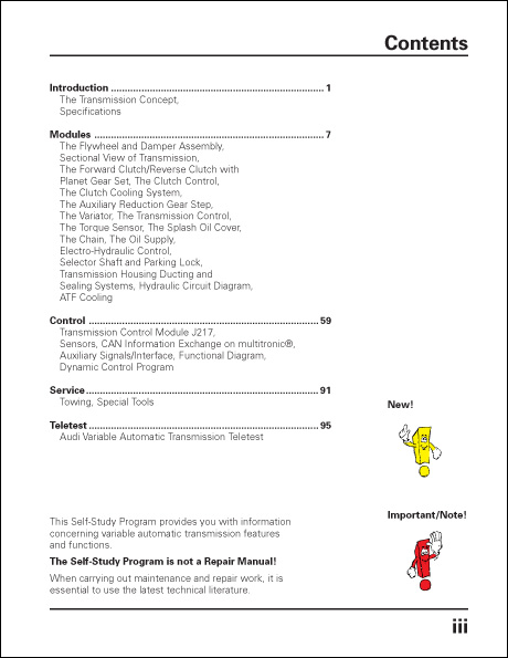 Audi Variable Automatic Transmission multitronic 01J Design and Function Technical Service Training Self-Study Program Table of Contents