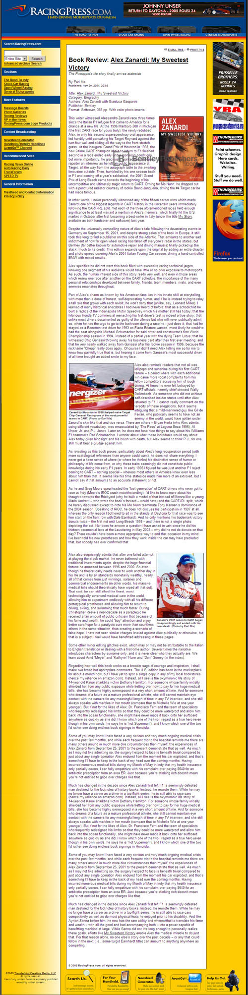 RacingPress.com review of Alex Zanardi