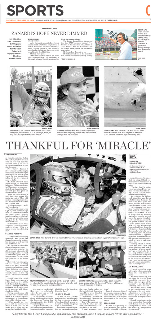 Review of Alex Zanardi - My Sweetest Victory from the Miami Herald, December 25, 2004
