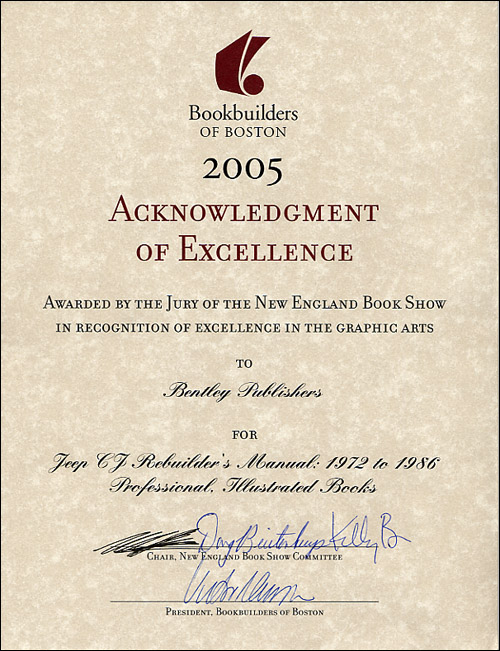2005 Bookbuilders of Boston Acknowledgement of Excellence for Jeep CJ Rebuilder