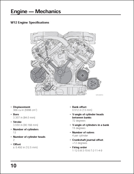 Volkswagen W Engine Concept Technical Service Training Self-Study Program W12 Engine Specifications