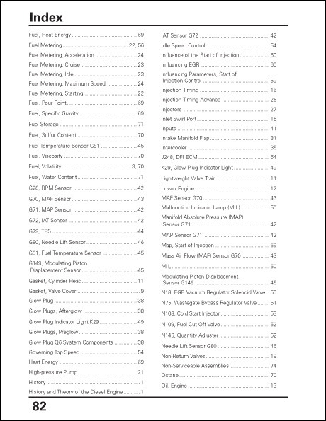 Volkswagen TDI Diesel Design and Function Technical Service Training Self-Study Program Index