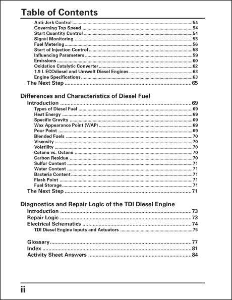 Volkswagen TDI Diesel Design and Function Technical Service Training Self-Study Program Table of Contents