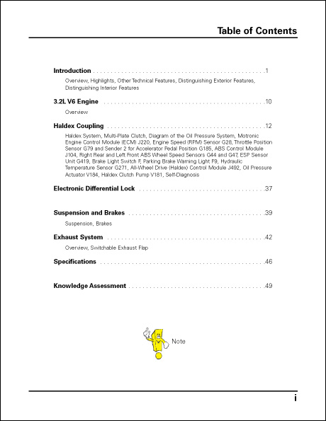 Volkswagen R32 Technical Service Training Self-Study Program Table of Contents