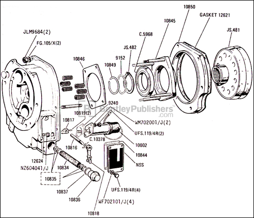 Engine Overdrive Unit Excerpted from Jaguar XJ6 Series 2 Spare Parts Catalogue: 1972-1979, page 1F 05R.
(BentleyPublishers.com watermark not printed on actual product.)
