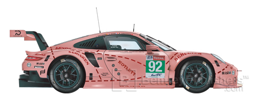 The Le Mans winning 2018 Porsche 911 RSR wearing its retro Pink Pig livery for Manthey Racing.