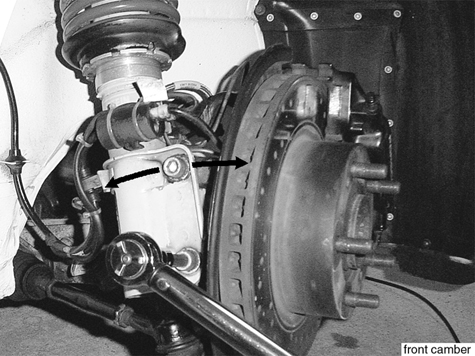 Front camber
Service note-
Bounce vehicle 2 - 3 times and allow car to reach normal ride height.
Loosen upper and lower strut to wheel bearing carrier mounting allen bolts.
Pivot upper bolt to adjust camber to specifications.
Use Porsche special service tools 9265 and 9265/1 to pivot upper bolt and tighten in place.
Tightening torque
Strut to wheel bearing carrier
M12 Allen bolt.....135 Nm (101 ft-lb)
44 Alignment, Wheels, Tires
page 44-6