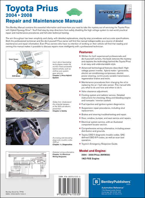 Toyota Prius Repair and Maintenance Manual: 2004-2008 back cover